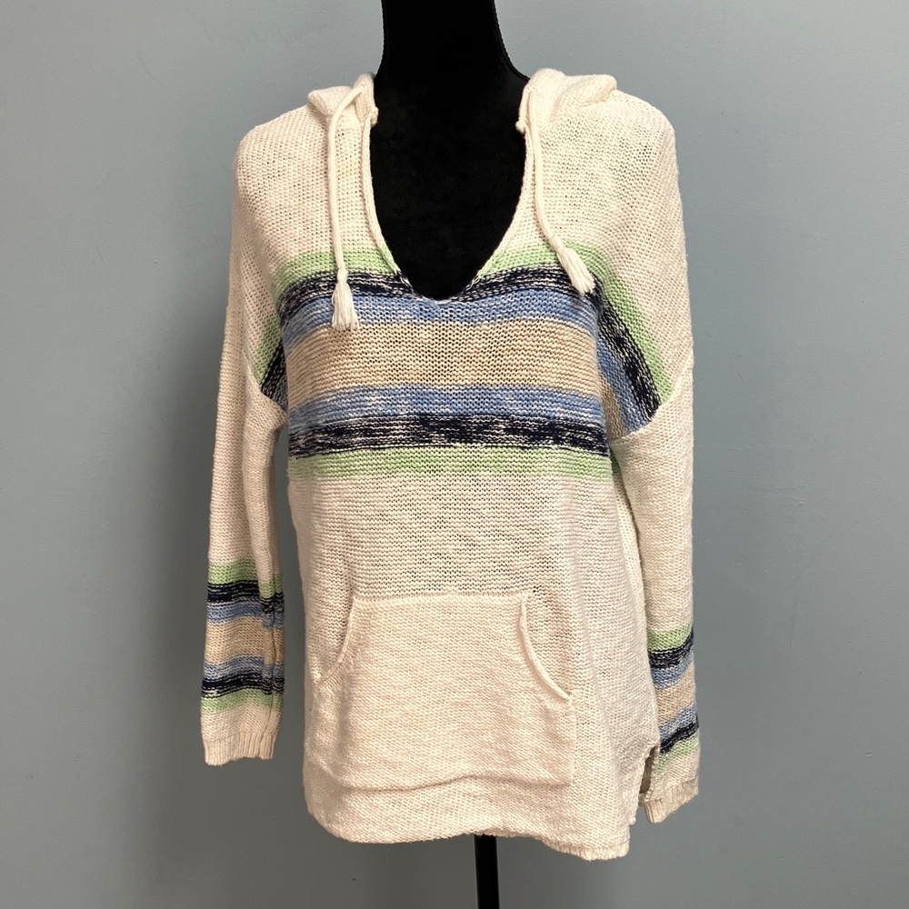 Natural Reflections Medium Striped Cotton Loose Knit Hoodie with Kangaroo Pocket